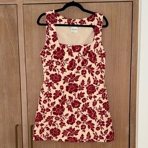 Posse Burgundy Linen Floral Mini Dress - size medium - worn 1x
